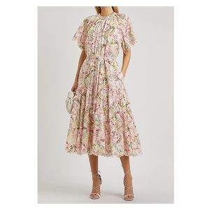 Misa Malena Eyelet Embroidered Ruffle Cotton MIDI Dress Sz XL NWT $495